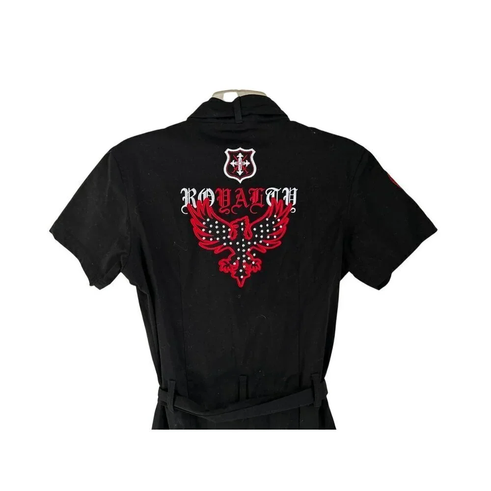 Raw Blue Womens Black Military-Inspired Shirt Dress With Red Embroidery Button F - Picture 6 of 9